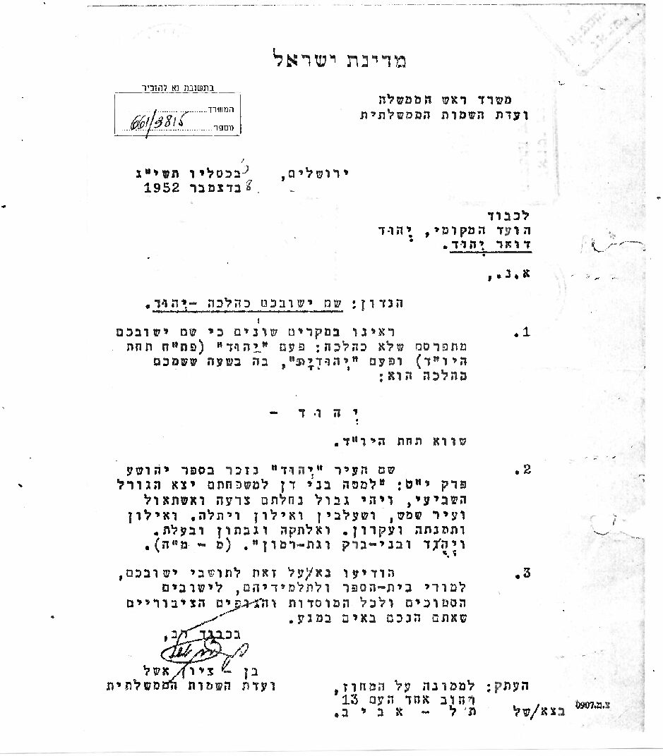 שם הישוב – יְהוּד
